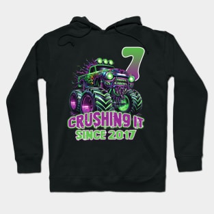 Monster Truck Birthday Tee 7th Birthday Boy Gift Awesome Since 2017 Tee Custom Monster Truck Tee Hoodie